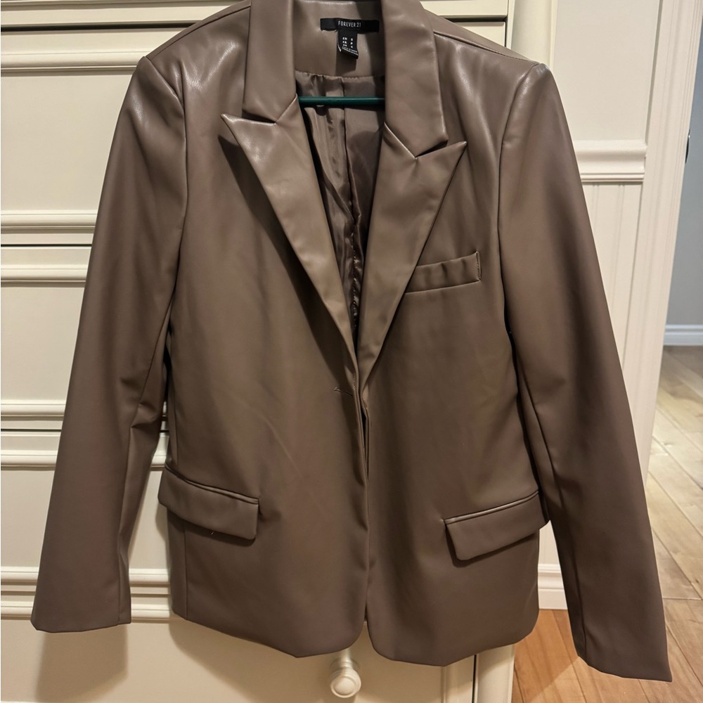 Women's Brown Faux Leather Blazer